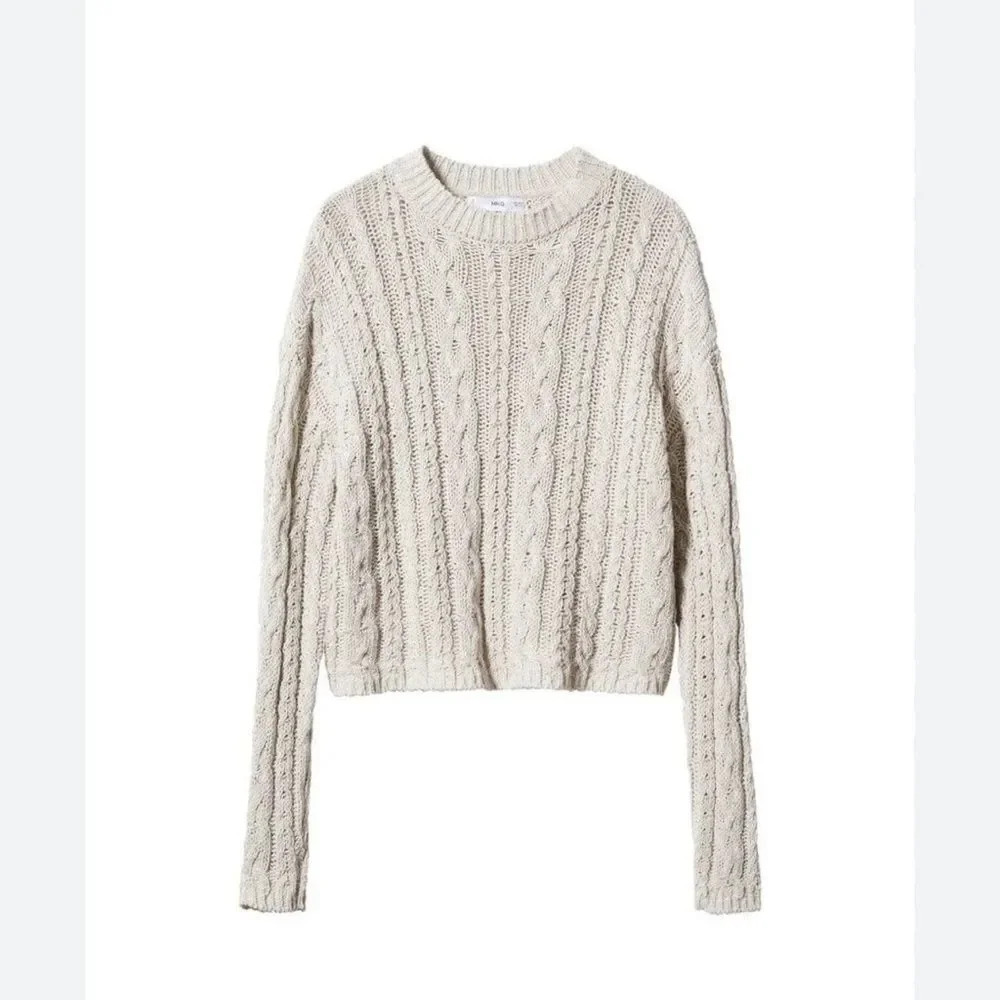 NWT MANGO Women’s Knitted Braided Sweater color Sand size Large